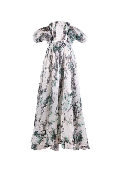 Off-White Gazar flared dress in Leafy Print