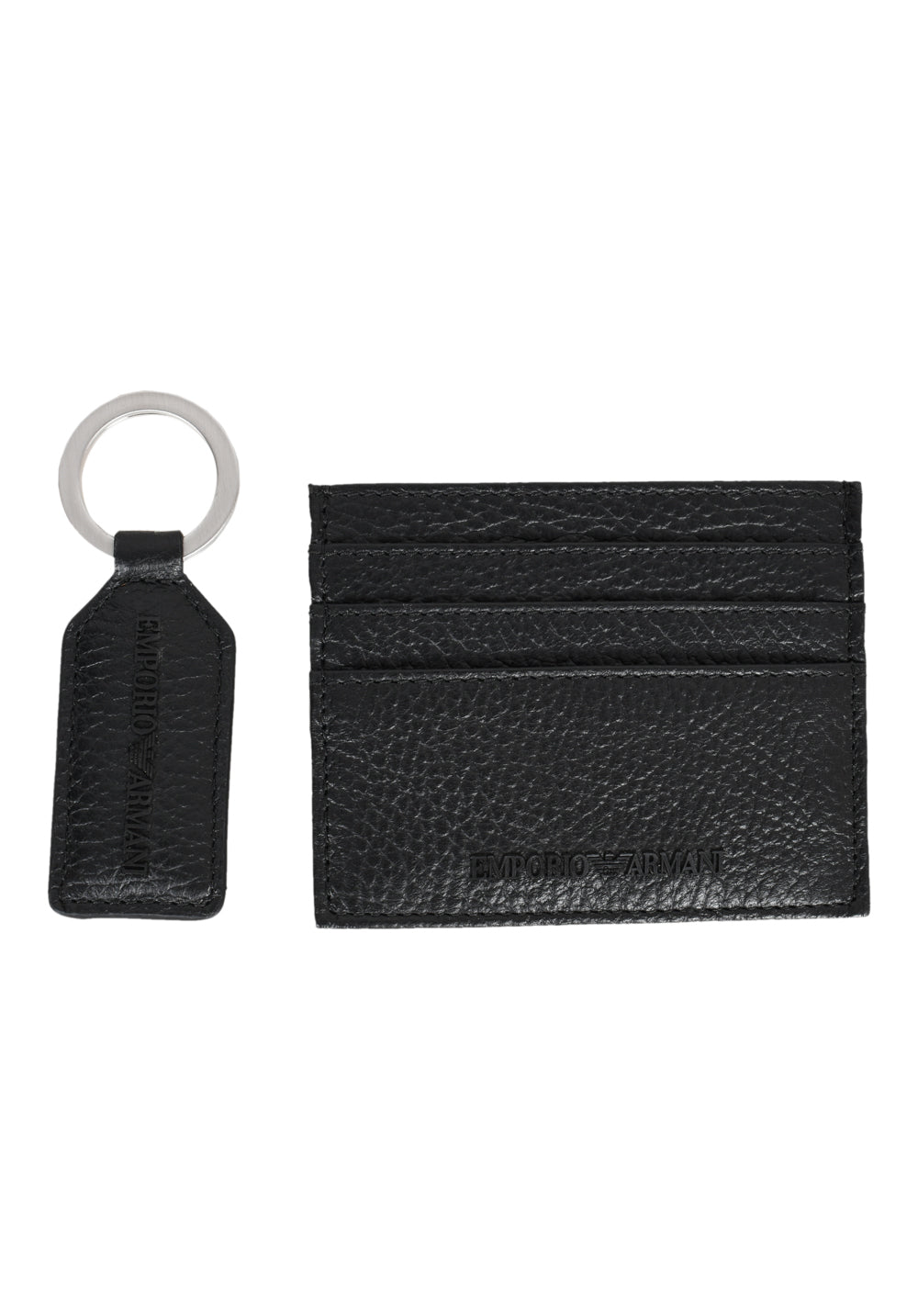 Emporio Armani logo-embossed leather cardholder and keyring