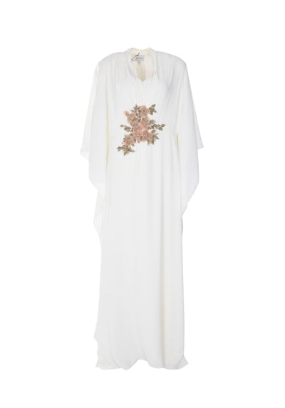 MAXI LENGTH GEORGETTE WITH ELBOW-LENGTH SLEEVES AND EMBROIDERY IN THE CENTRE