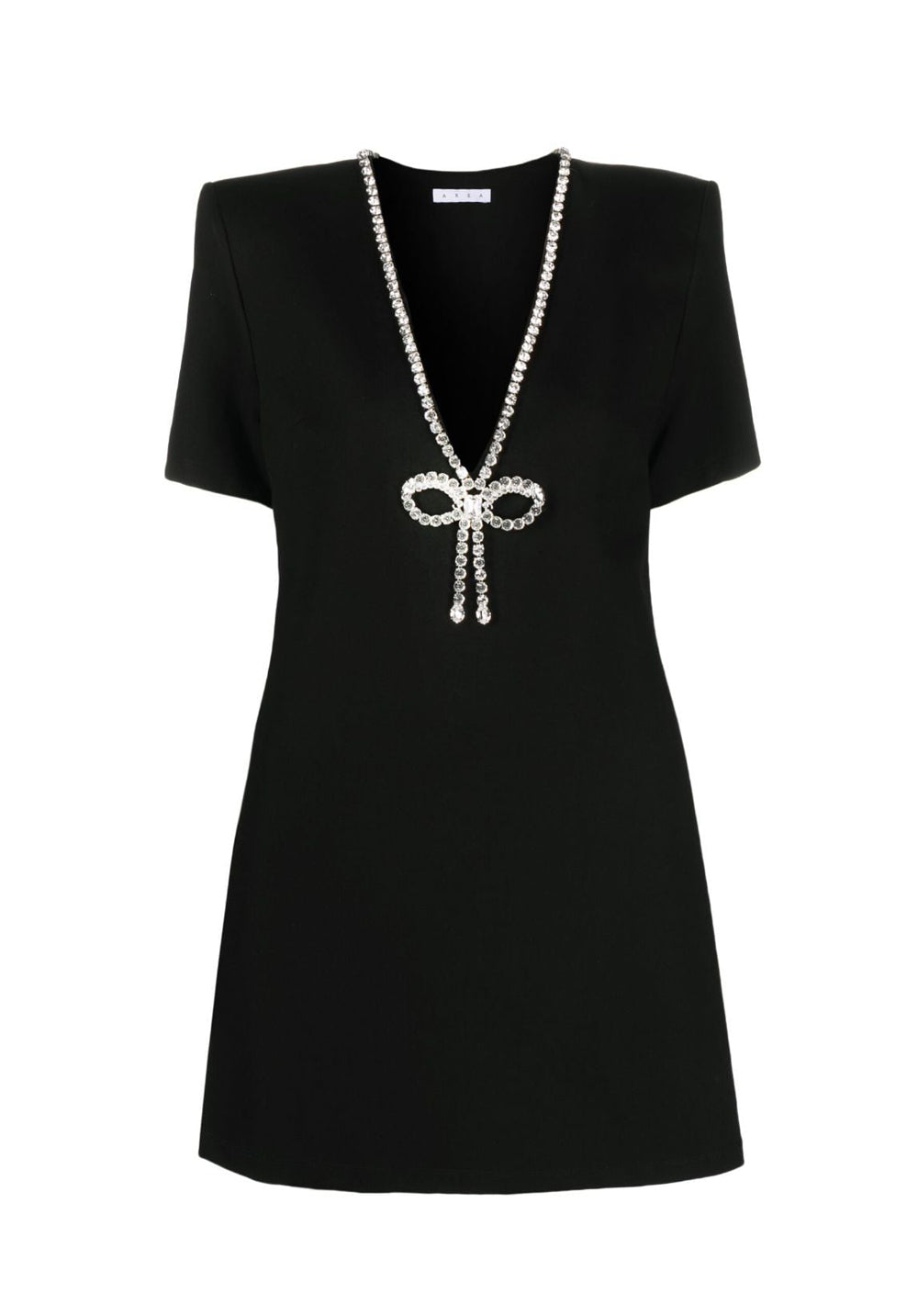 AREA crystal bow V-neck minidress فستان قصير