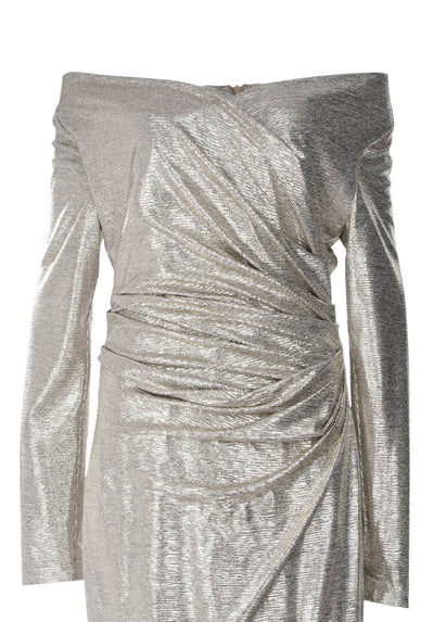 Talbot Runhof metallic gathered-detail gown