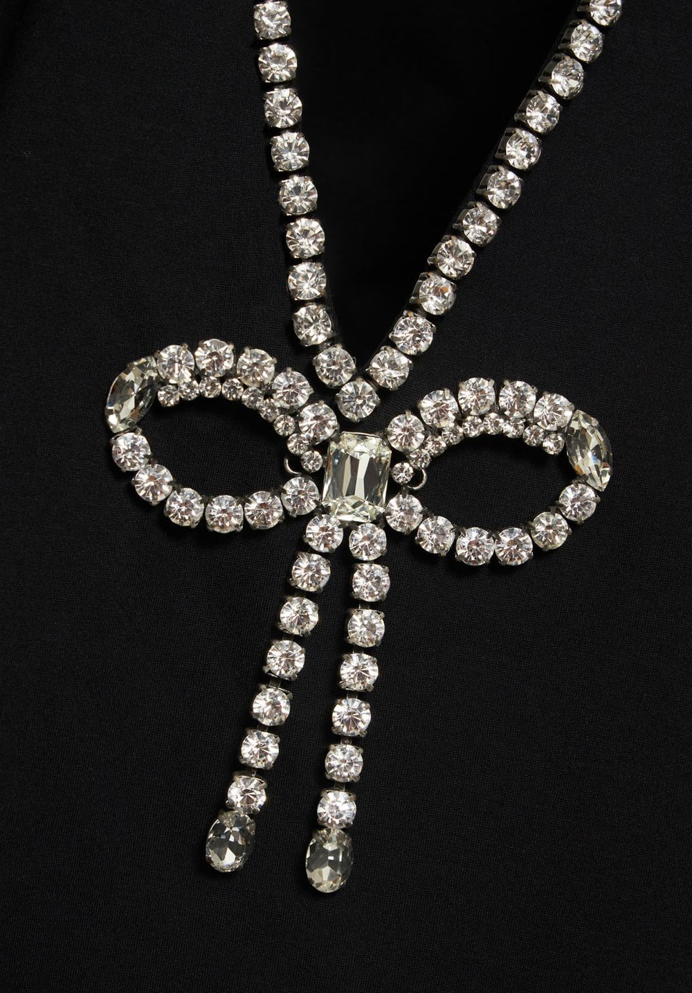 AREA crystal bow V-neck minidress فستان قصير