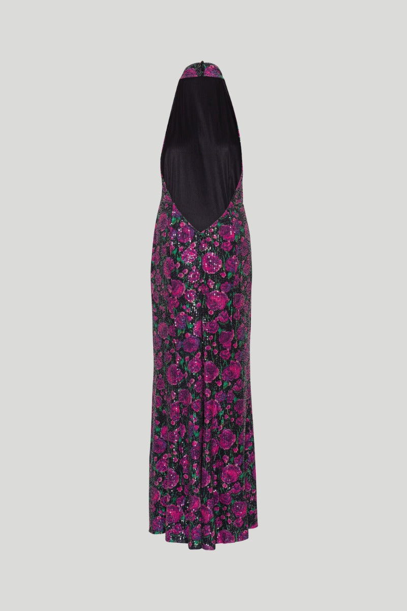 SEQUINS HALTERNECK DRESS PINK PRINT فستان