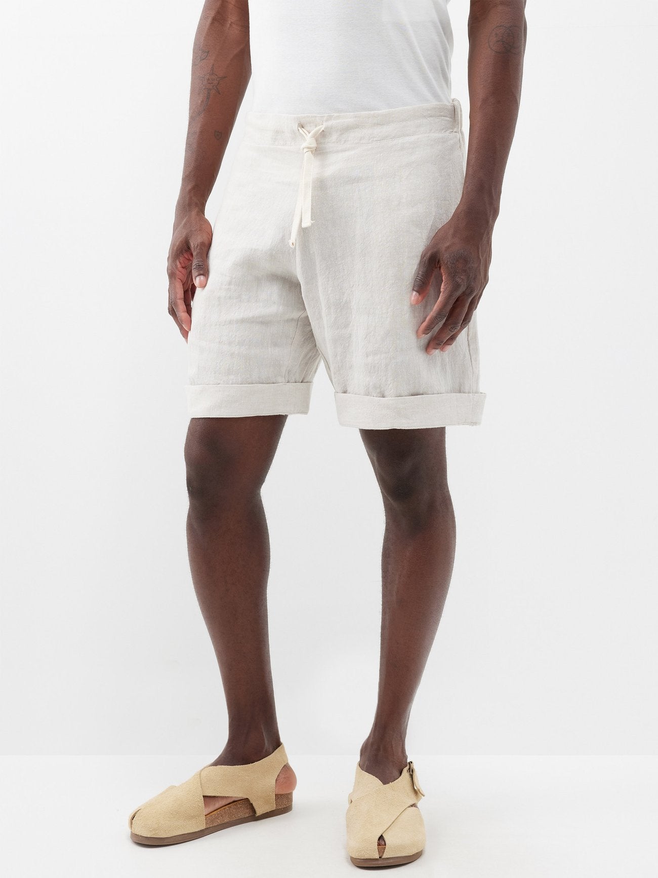 MARANE Drawstring-waist Linen Shorts In Beige شورت