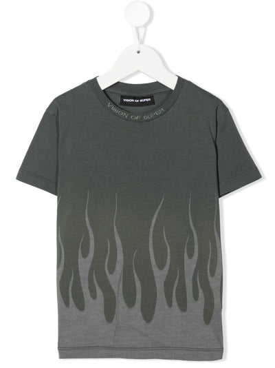BALSAM GREEN T-SHIRT WITH CORROSIVE FLAMES