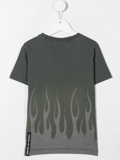BALSAM GREEN T-SHIRT WITH CORROSIVE FLAMES