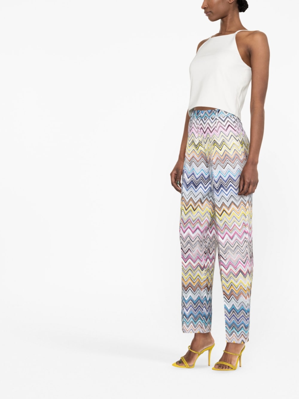 Straight cotton and viscose zigzag trousers