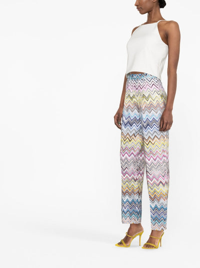 Straight cotton and viscose zigzag trousers