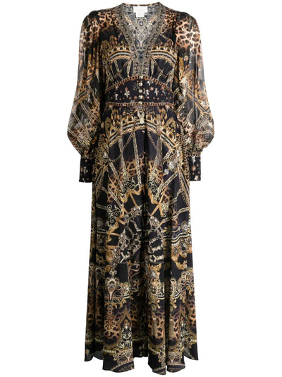 SHAPED WAISTBAND DRESS WITH GATHERED SLEEVES فستان