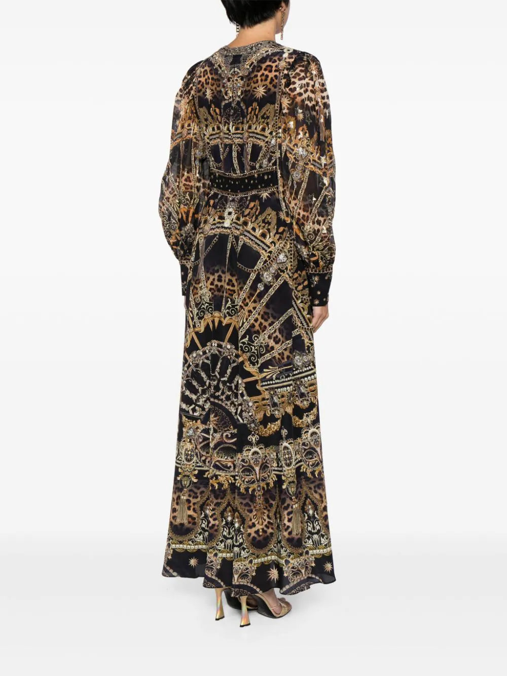 SHAPED WAISTBAND DRESS WITH GATHERED SLEEVES فستان