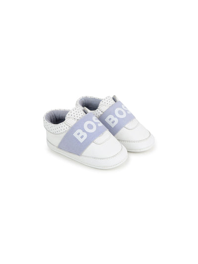 BOSS Kidswear two-tone panelled leather slippers
