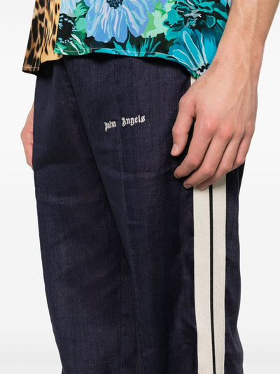 logo-print linen track pants