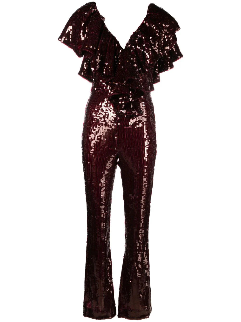 Ruffled-detailing sequined jumpsuit
