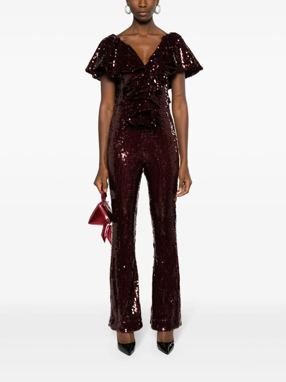 Ruffled-detailing sequined jumpsuit