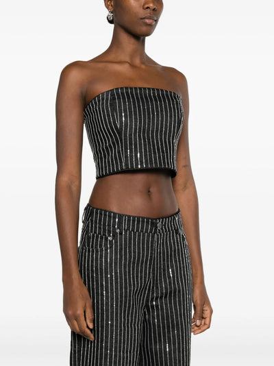 sequinned striped crop top