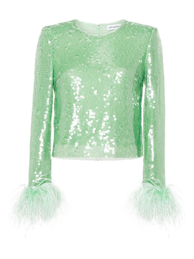 MINT SEQUIN FEATHER TOP
