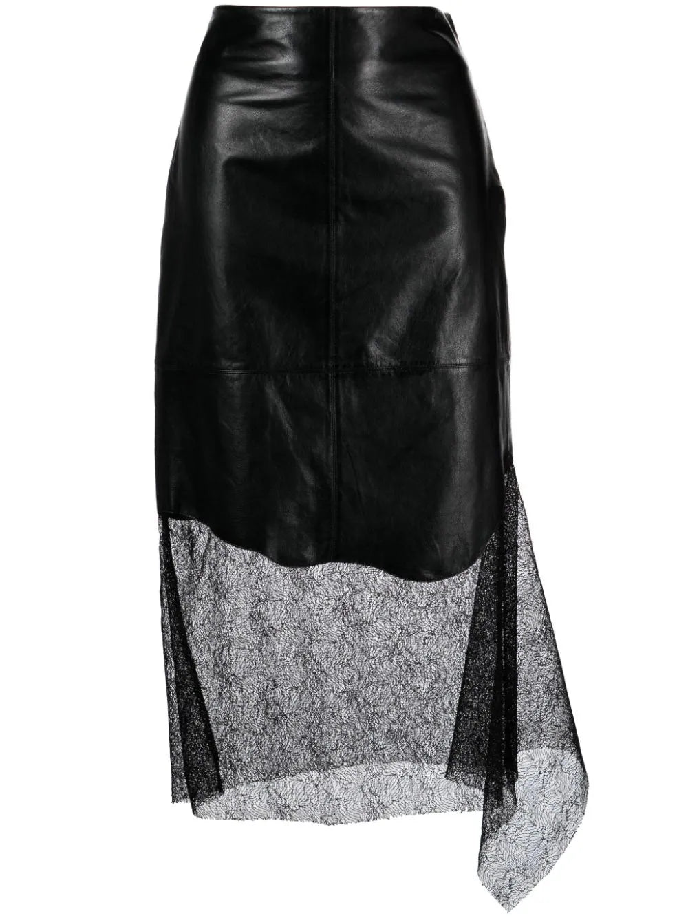 lace-trimmed leather skirt