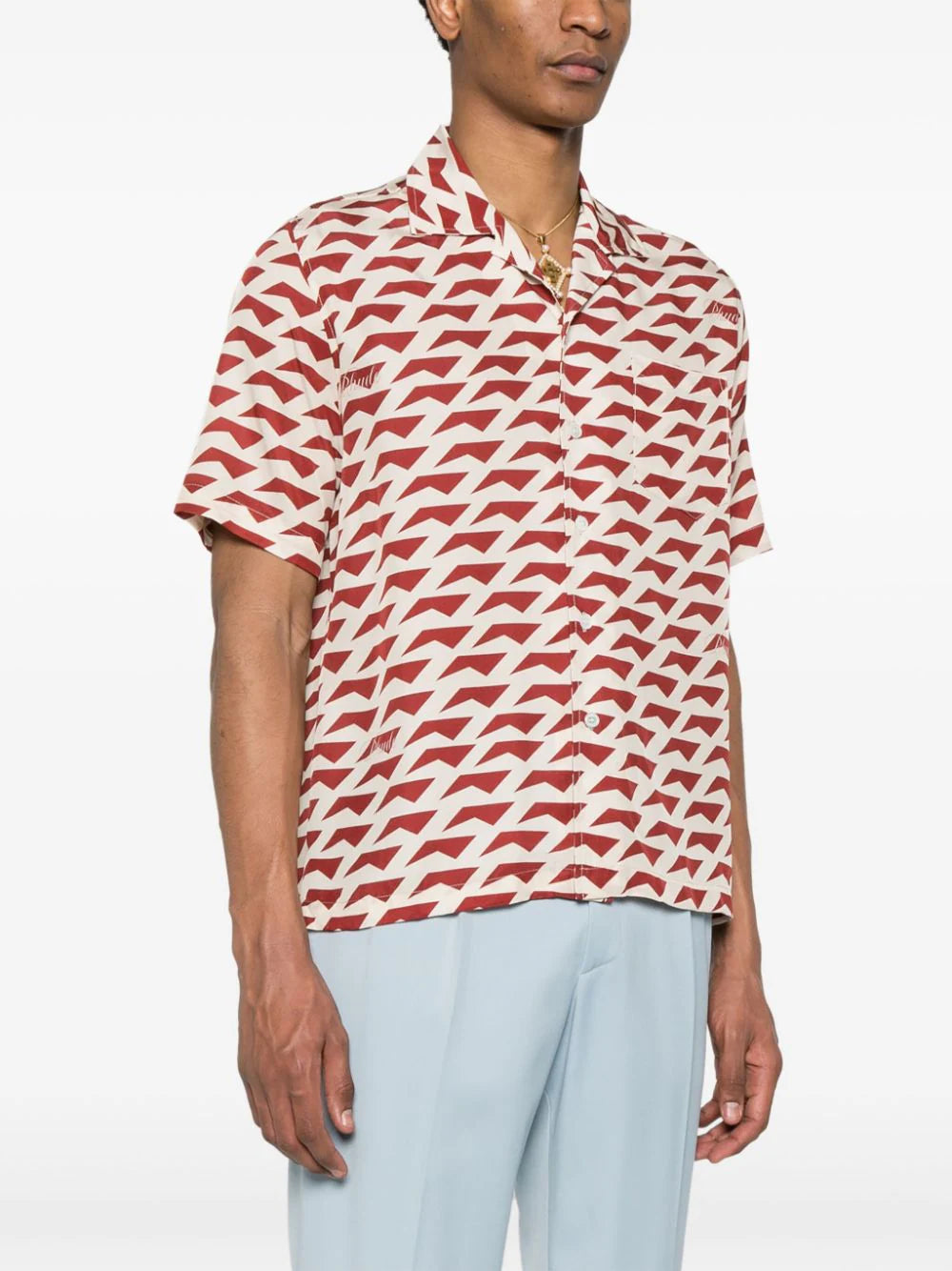 Geometric-pattern silk shirt