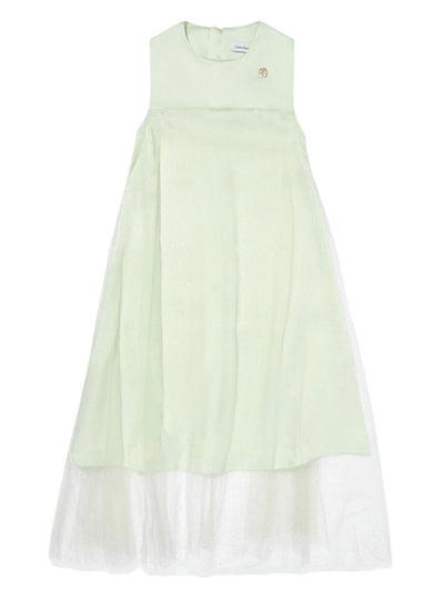 Girls Green Satin & Tulle Sparkle Dress