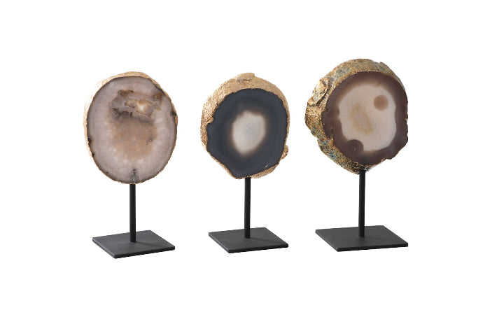 Agate Sculpture Gold Edge, Iron Base, Assorted