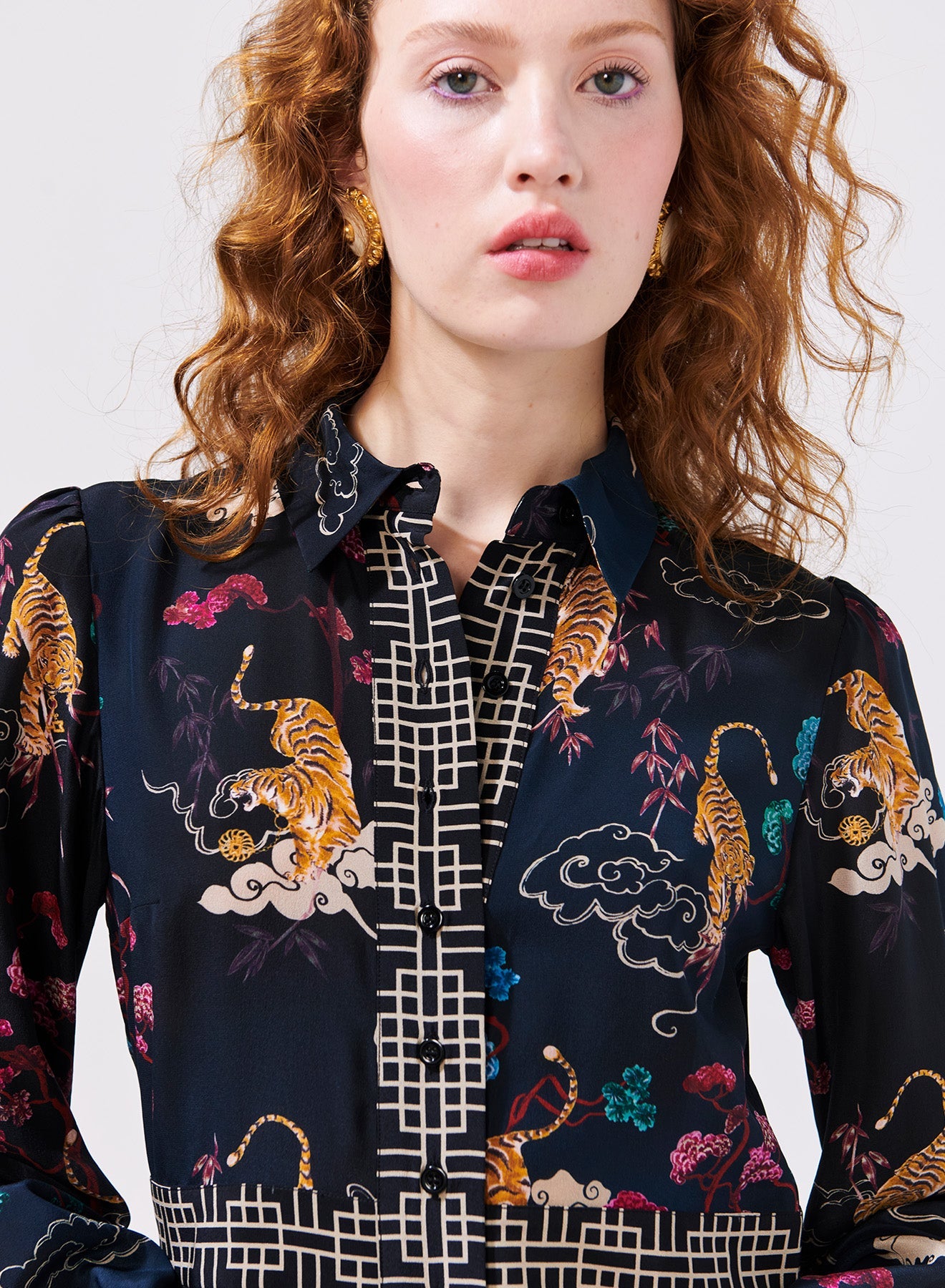 Hayley Menzies Courageous Tiger Silk Shirt Maxi Dress