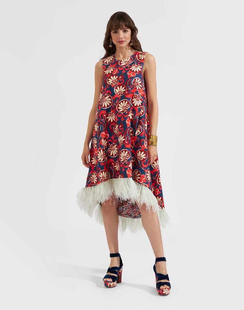 La Scala High Dress (With Feathers) Moonflower Navy in Shot Cotton