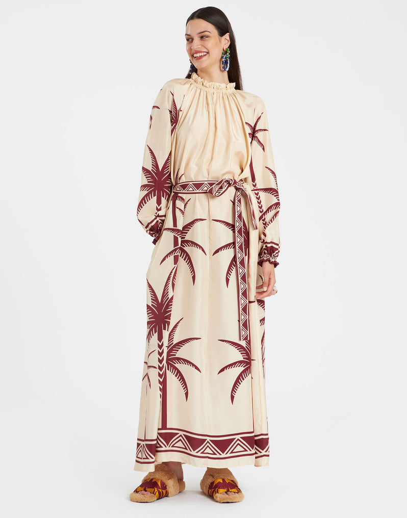 Cerere Dress Date Palms Placée Ivory in Silk Voile