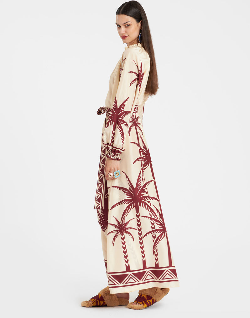 Cerere Dress Date Palms Placée Ivory in Silk Voile
