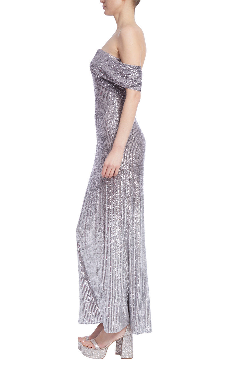 Sequin Ombre Off-the-Shoulder Gown
