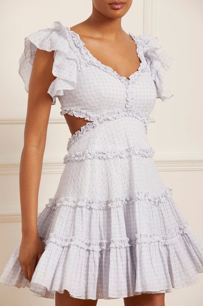GINGHAM BRODERIE BACKLESS MICRO MINI DRESS