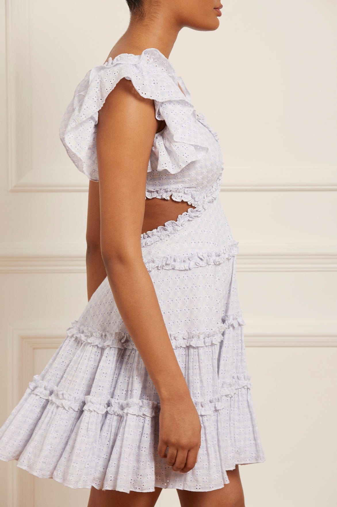 GINGHAM BRODERIE BACKLESS MICRO MINI DRESS