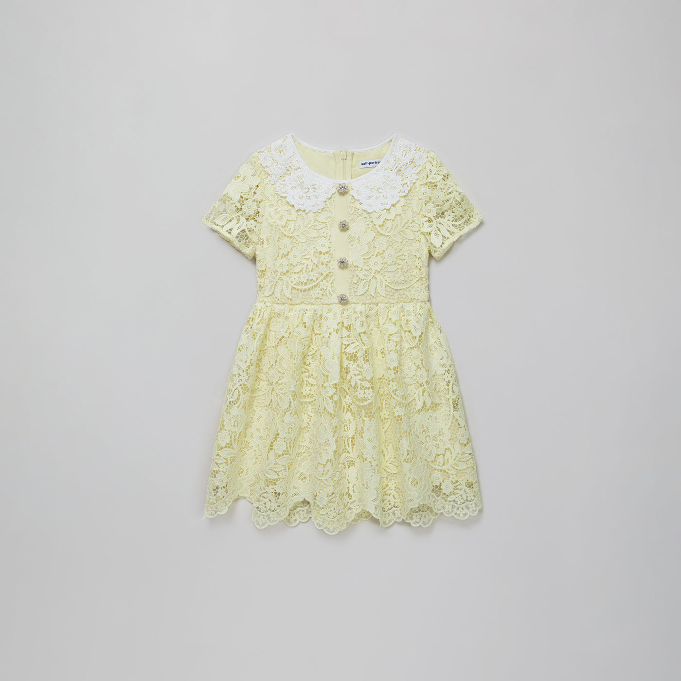 Yellow Floral Lace Dress فستان