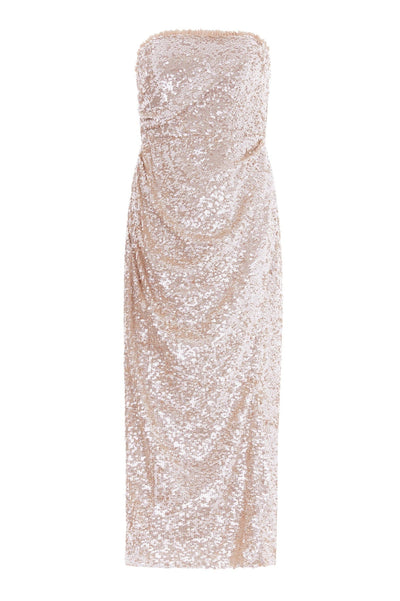 STELLAR GLOSS STRAPLESS ANKLE GOWN