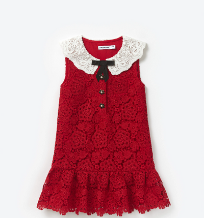 RED LACE COLLAR DRESS فستان 
