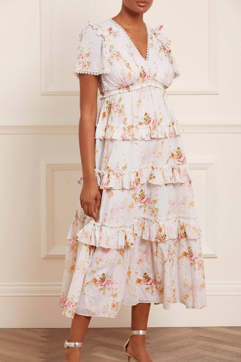 TRAILING BLOOMS COTTON LACE ANKLE GOWN