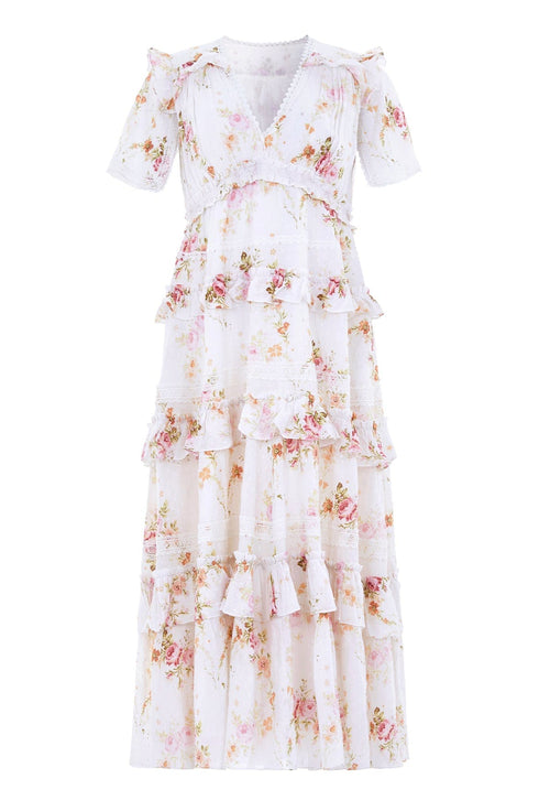 TRAILING BLOOMS COTTON LACE ANKLE GOWN