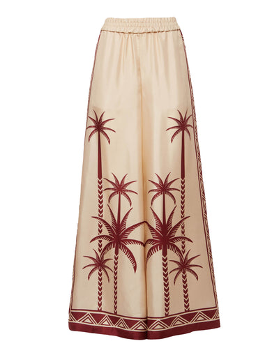 Palazzo Pants Date Palms Placée Ivory in Silk Twill