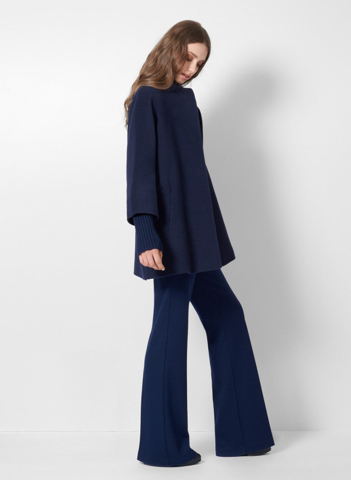 SHORT BLUE WOOL COAT WITH KNITTED DETAILS