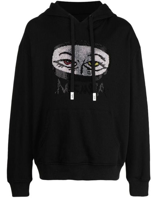 Haculla Men's Black Eyes On You Studded Cotton Hoodie