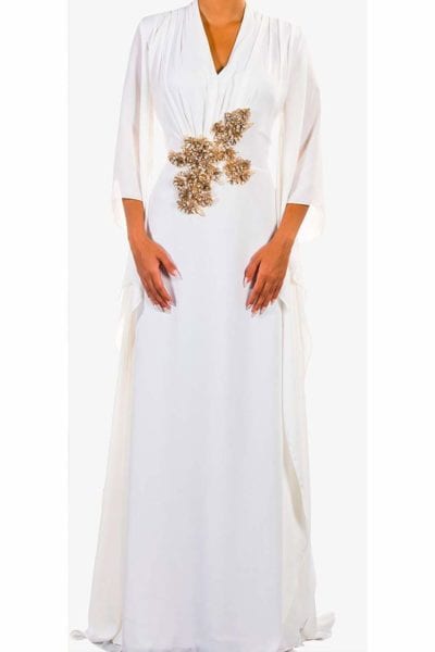 MAXI LENGTH GEORGETTE WITH ELBOW-LENGTH SLEEVES AND EMBROIDERY IN THE CENTRE