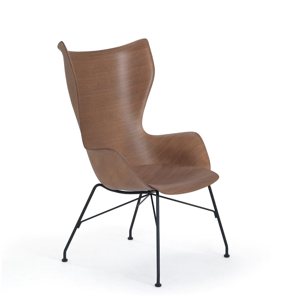POLTR .G. K/WOOD ARMCHAIR  ST.NERA, SLATTED ASH LEATHER SEAT UPHOLSTERY