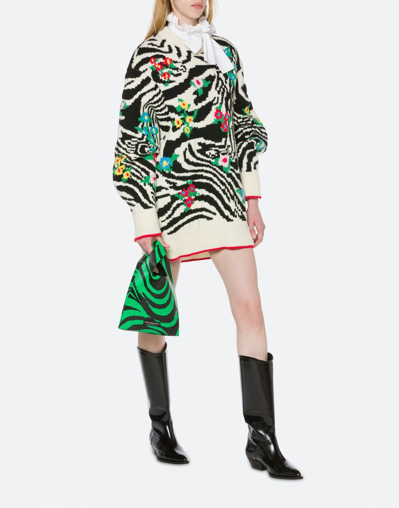 PHILOSOPHY DI LORENZO SERAFINI zebra pop knitted dress فيلوسوفي فستان