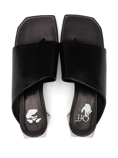 Black, Silver-Tone Hexnut Chunky-heel Mules
