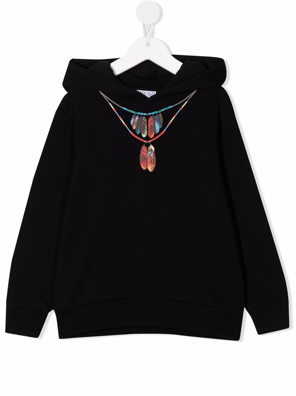FEATHERS NECKLACE HOODIE BLACK MULTICOLO