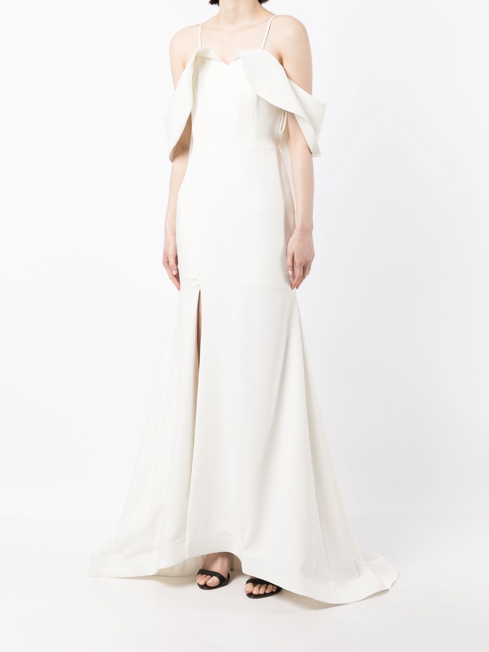 BAZZA ALZOUMAN MERMAID CREPE GOWN WITH OVERSIZED COLLAR