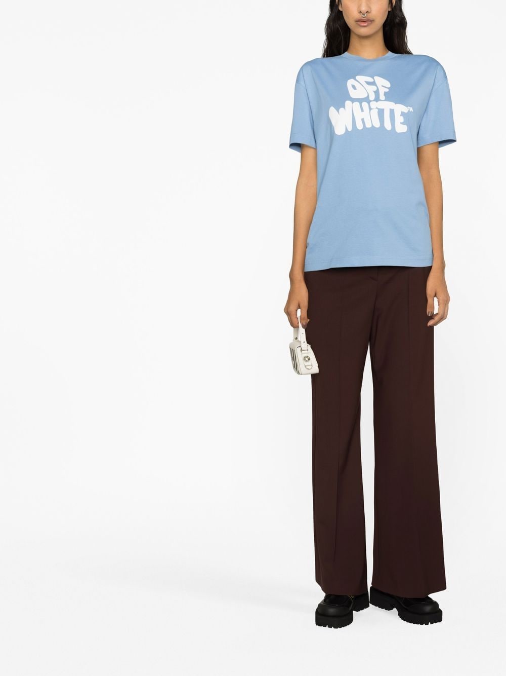 OFF WHITE 70s TYPE LOGO CASUAL TEE LIGHT BLUE WHI