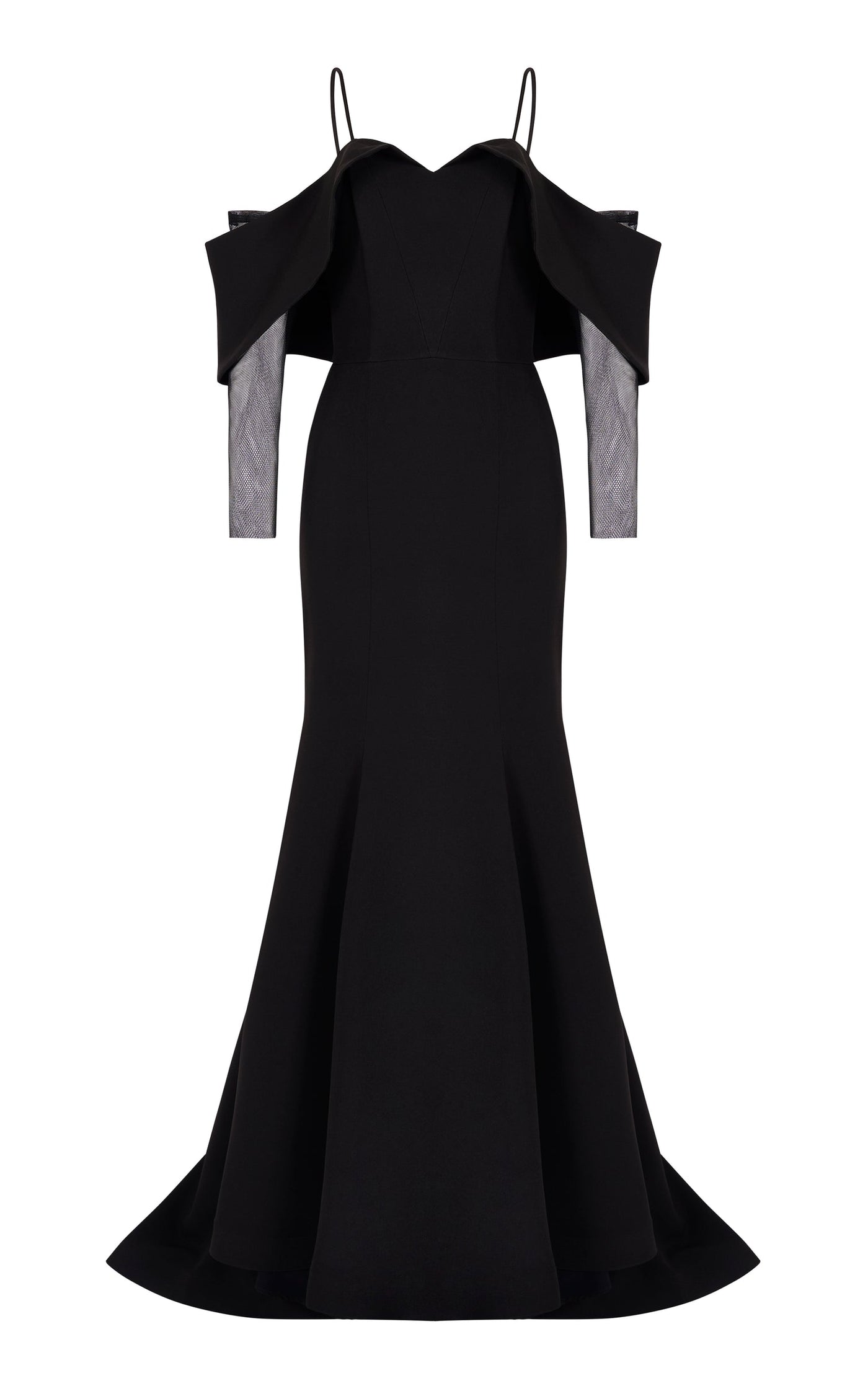 BAZZA ALZOUMAN MERMAID CREPE GOWN WITH OVERSIZED COLLAR