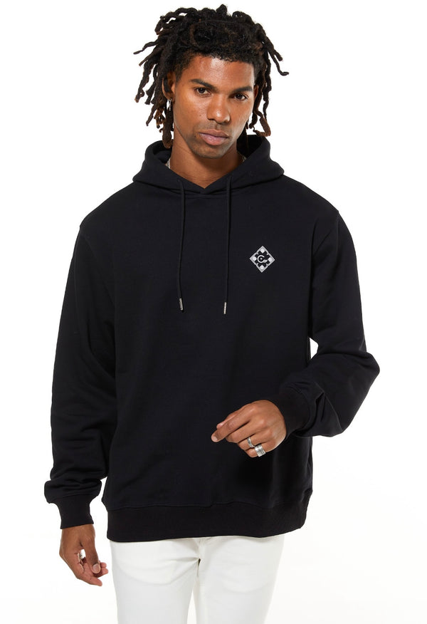 BLACK PRINTED HOODIE WITHE GRAPHIC PATCH