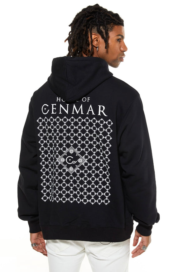 BLACK PRINTED HOODIE WITHE GRAPHIC PATCH