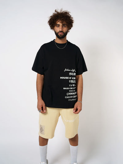 BLACK T-SHIRT WITH ” HOUSE OF CENMAR” IN MULTI-LANGUAGES